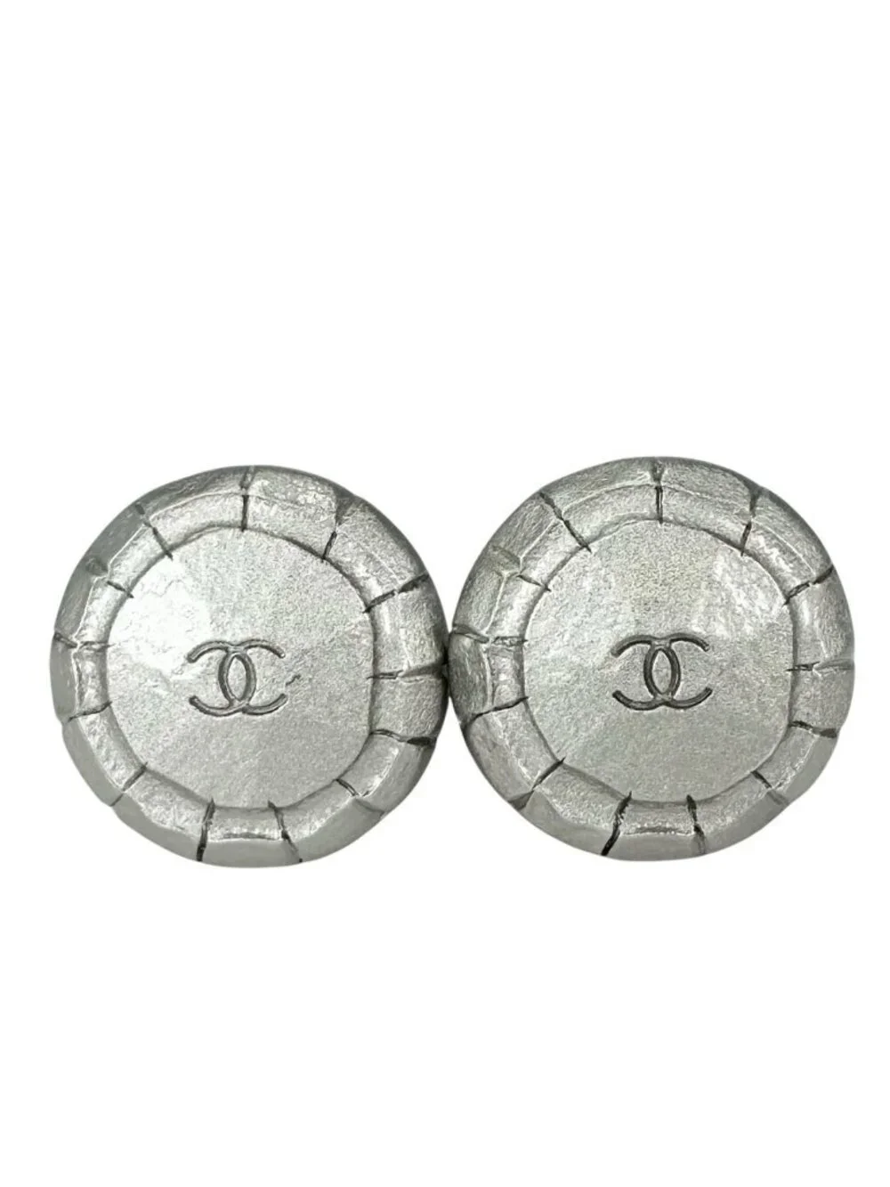 Chanel CC Logo Round Earrings Silver